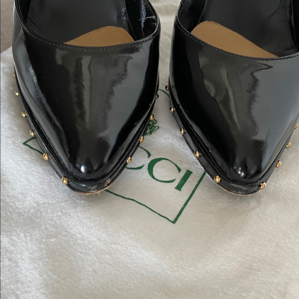 Gucci Black Patent Leather Pointed Studded Stiletto Heels - Picture 5 of 8